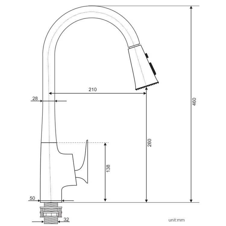 Vòi rửa bát nóng lạnh Pulldown Spray ZT5505-gold (Dây rút)