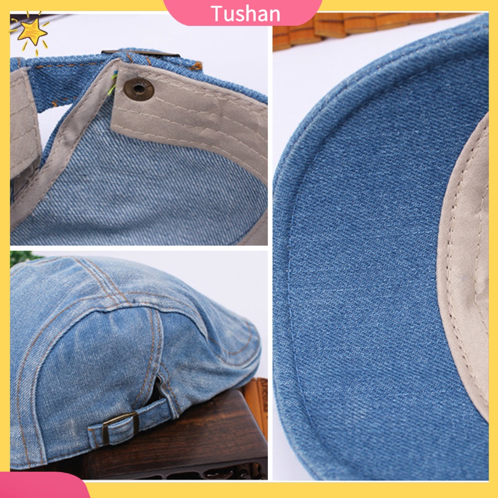 Mũ beret vải jean thoải mái có thể điều chỉnh kích thước