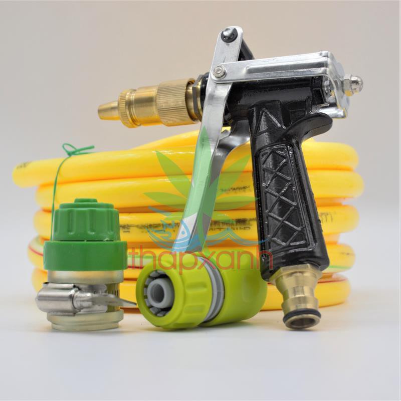 Bộ vòi xịt nước tưới cây, Rửa xe BDT-4224 Vòi đồng 5 in 1 + 15m dây 16mm