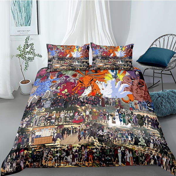Bộ Drap giường 3 Trong 1 In Họa Tiết Hoạt Hình Naruto Uzumaki Naruto Uchiha Có Thể Giặt Được