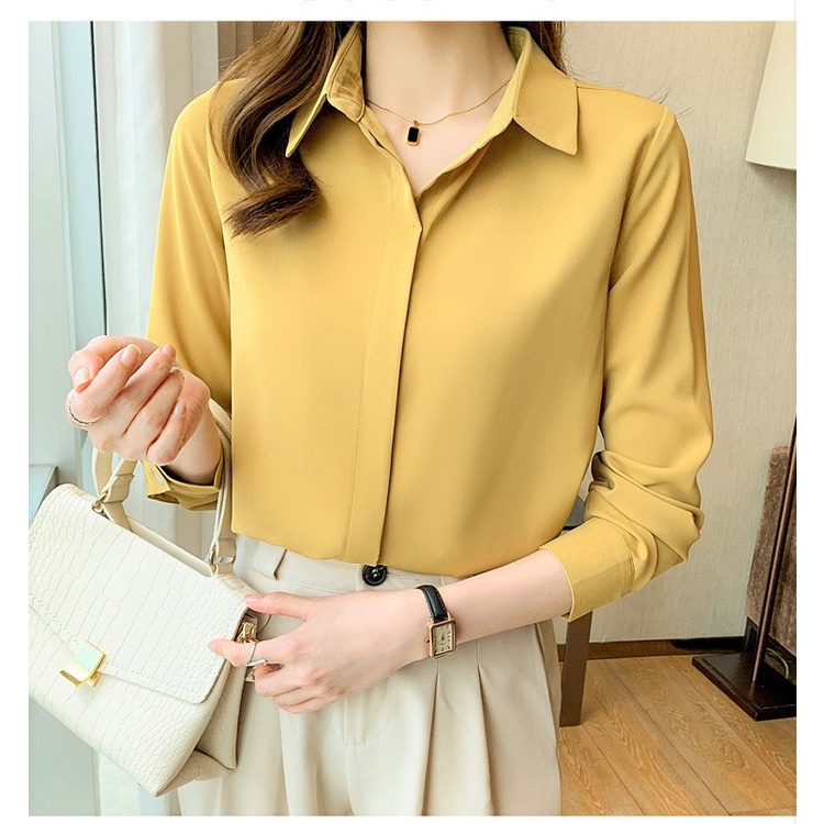 Áo Sơ Mi Nữ Công Sở Màu Vàng Cổ Đức CHIPY Kiểu Hàn Quốc Vintage Ulzzang Form Rộng Dài Tay Đẹp Chất Lụa Cao Cấp A2V | BigBuy360 - bigbuy360.vn