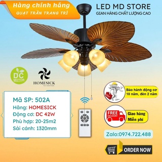 Hàng chính hãng Homesick Quạt trần đèn trang trí hình lá cọ động cơ DC 45W tiết kiệm điện bảo hành 10 năm