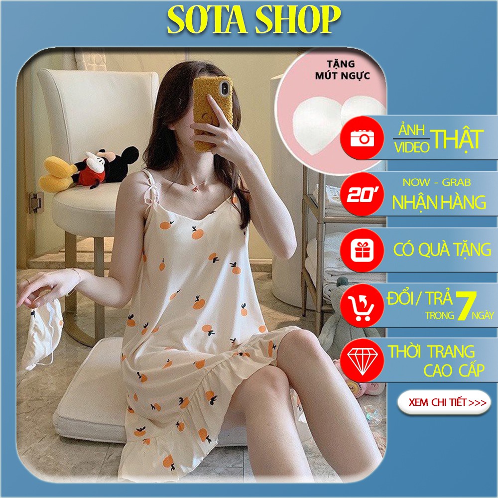 Váy ngủ 2 dây thun mềm mịn, thoáng mát  Đầm mặc ở nhà  mix nơ điệu đà mẫu mới