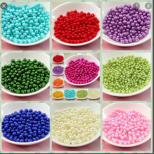 10-25 -50gam hạt châu, hạt cườm,hạt bẹt, ngọc trai nhựa đủ màu nhiều có lỗ 6mm