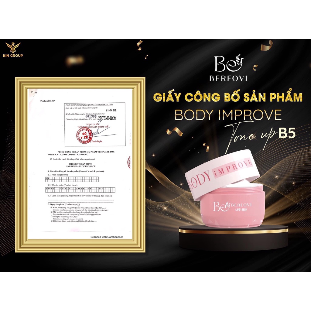 [Chính hãng] Kem Body Thu Thuỷ Bereovi Improve Tone Up B5 Be 220g