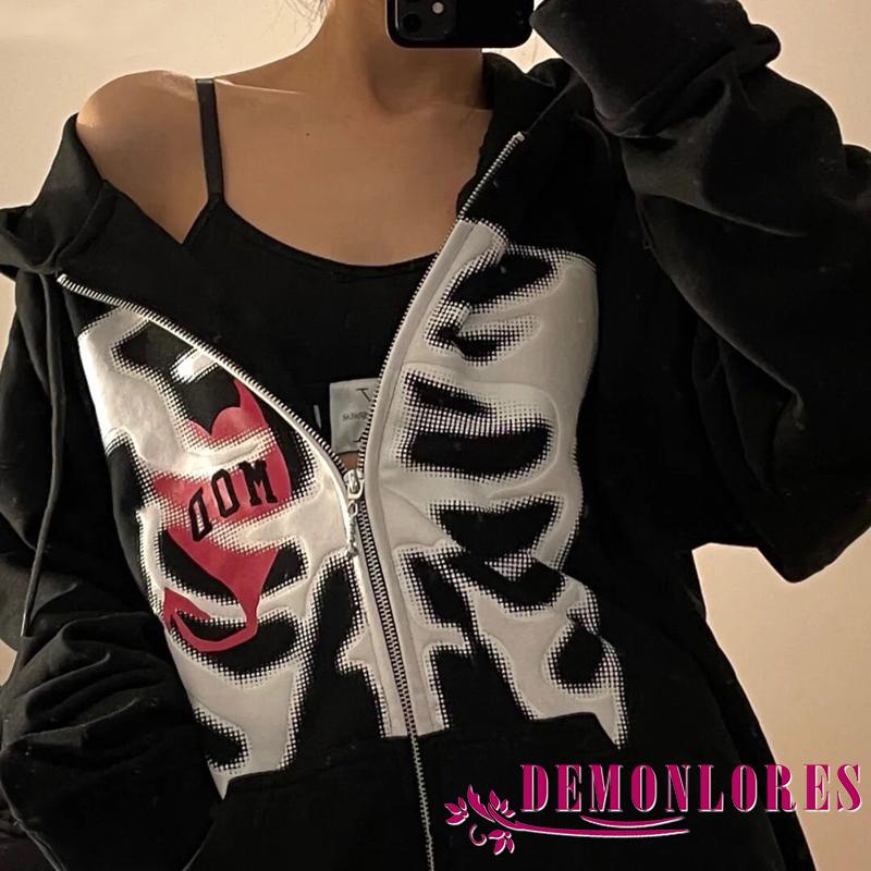 Áo hoodie nữ tay dài in hình đầu lâu cá tính