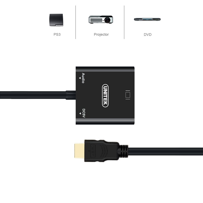 CÁP CHUYỂN HDMI SANG VGA + AUDIO UNITEK Y6333( Y-6333 UNITEK) Cáp xịn dùng cho màn hình máy chiếu