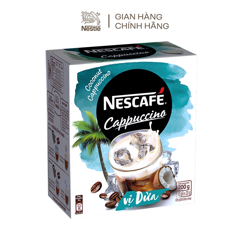 [Tặng ly nhựa Nescafe] Cà phê hòa tan Nescafé Cappuccino vị dừa (Hộp 10 gói x 20g)