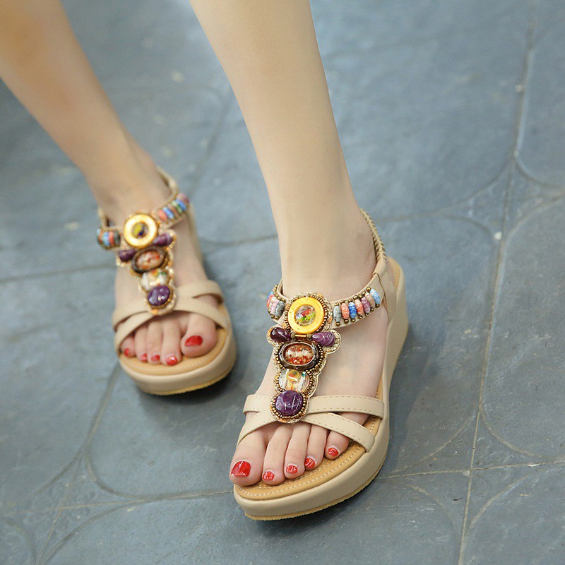 Sandal đế xuồng quai chéo, họa tiết thổ cẩm sang trọng, đế 5cm (size 35-40)