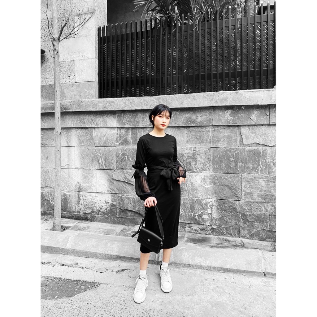 Modesty - Váy nỉ nơ voan Addy Dress