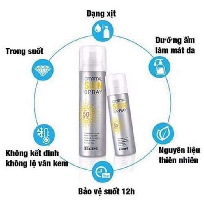 Xịt chống nắng Hàn Quốc [ RECIPE CRYSTAL SUN SPRAY SPF 50 + PA+++ ] 150ml