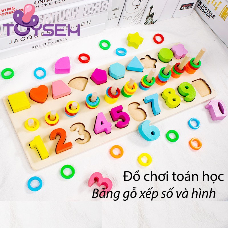 Đồ chơi bảng xếp gỗ ghép số và hình Toysem 3 dòng vừa học vừa chơi cho các bé từ 3 tuổi - Quà tặng sinh nhật cho bé