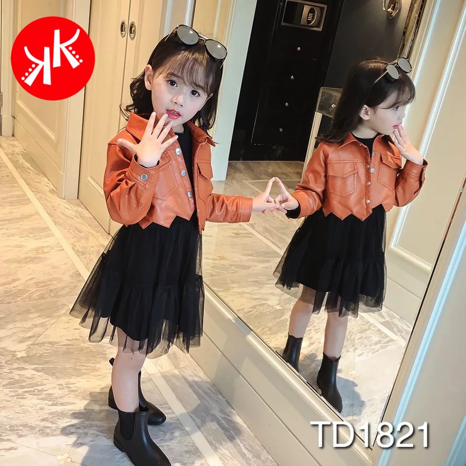 Set váy voan đen và áo bò gile màu nâu đi chơi đi tiệc sang chảnh cho bé