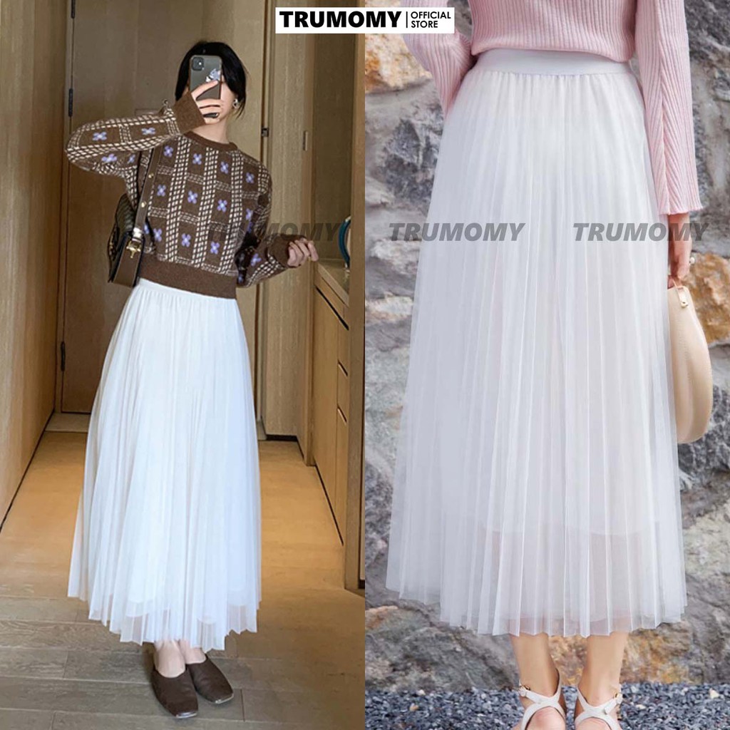 Chân váy xếp ly dáng dài midi xòe A công sở 3 lớp Quảng Châu, cạp thun lưng cao - Trumomy | BigBuy360 - bigbuy360.vn