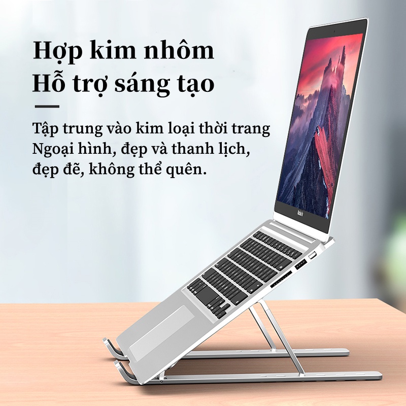 Giá đỡ laptop,macbook,Giá đỡ tản nhiệt,nhôm cao cấp 2 chốt siêu bề,có điều chỉnh độ cao,chống mỏi cổ, dễ gấp gọn
