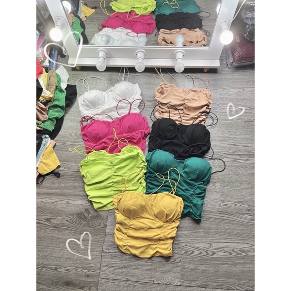 CÓ MÚT NGỰC Áo 2 dây bún nhún croptop có mút ngực