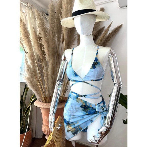 Set bikini 3 mảnh - 3 màu chính hãng Shein , bikini khăn quấn phong cách