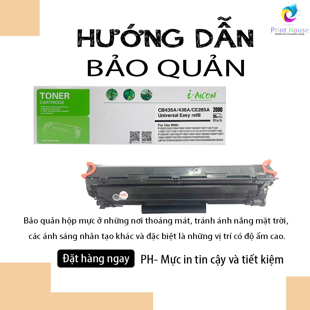 Hộp mực Cartridge 35a 36A 85A  dùng cho máy in HP Canon thương hiệu I-Aicon dung lượng 2000 bản in độ phủ 5%
