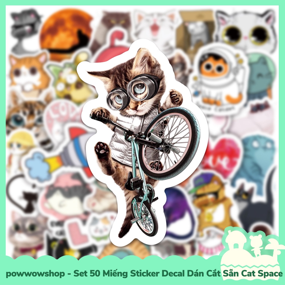 [Sẵn VN - Hỏa Tốc] Set 50 Miếng Sticker Decal Cắt Sẵn DIY Dán Trang Trí Vật Dụng Mẫu Cat Emotion Space Lovely
