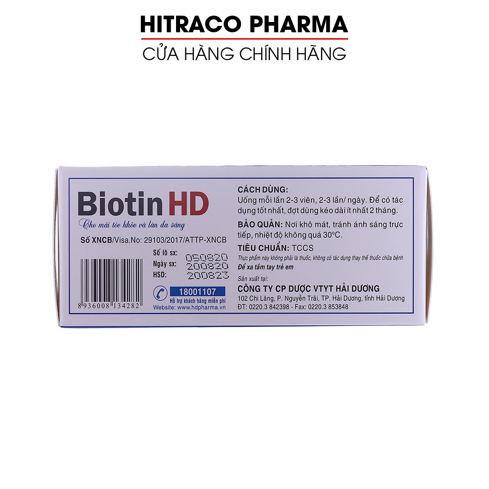 Viên uống Biotin HD cho mái tóc khỏe và làn da sáng - Hộp 100 viên | BigBuy360 - bigbuy360.vn