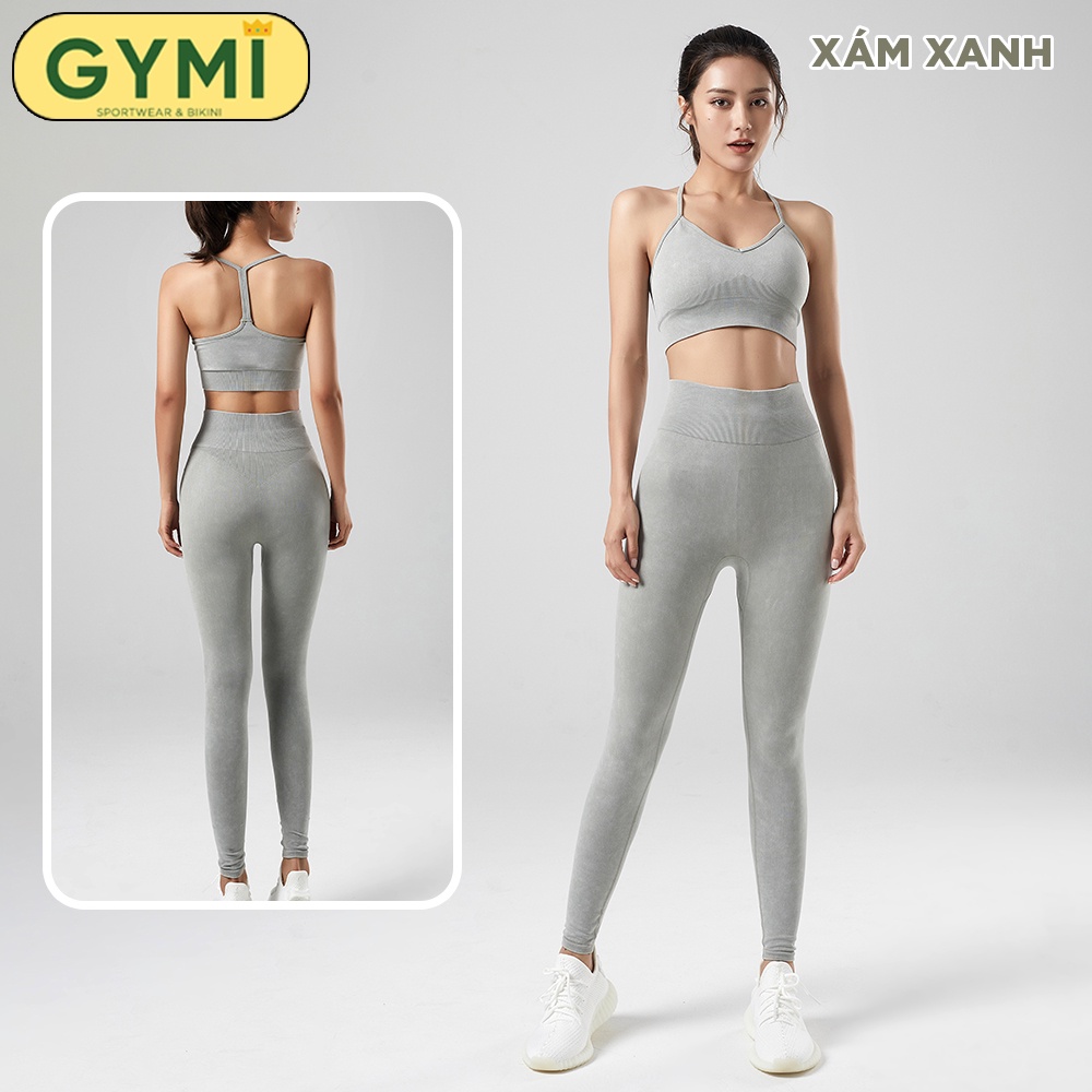 Set bộ đồ tập gym yoga nữ Botee GYMI SET26 gồm áo bra và quần legging phối màu mới thể thao chất dệt cao cấp