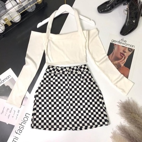 Áo kiểu dây chông cổ kiểu bệt trễ vai tay dài form ôm body croptop chất vải thun gân len 4 chiều FreeSize (Bảo An Shop)