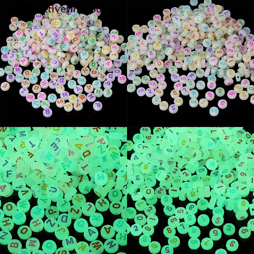 Bộ 100 Hạt Nhựa Acrylic Phát Quang Hình Chữ Cái Và Số