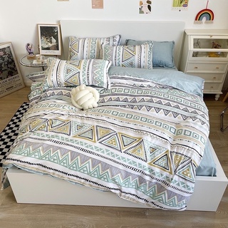 Bộ chăn ga gối cotton poly họa tiết thổ cẩm xanh