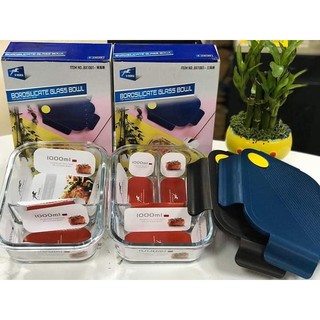 Hộp đựng cơm 1000ml hộp 3 ngăn và 2 ngăn thủy tinh Red Cherry(1 hộp)