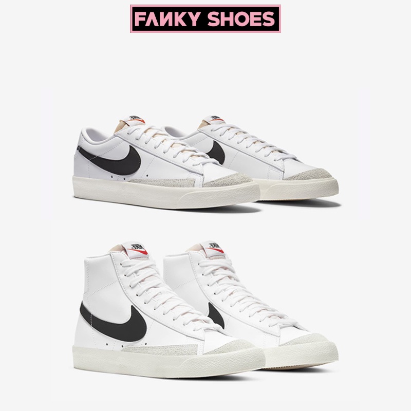 Giày Nike Blazer Low, Mid 77 Vintage White Black - Giày Sneaker Nam Nữ Trắng Đen Cổ Thấp, Cao Thể Thao Full Box Bill
