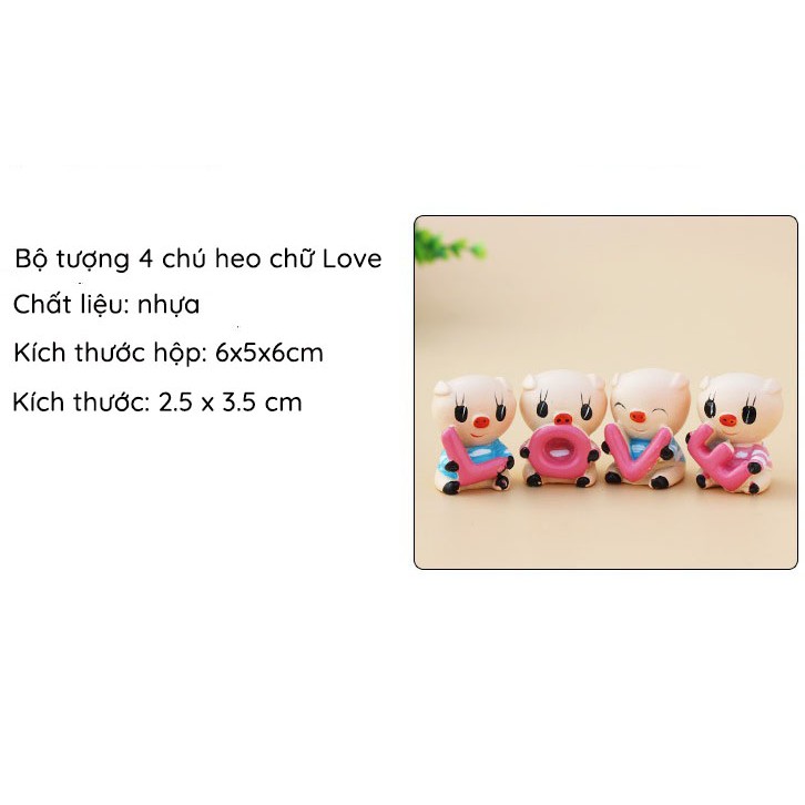 Bộ tượng 4 chú heo chữ Love trang trí ô tô, xe hơi