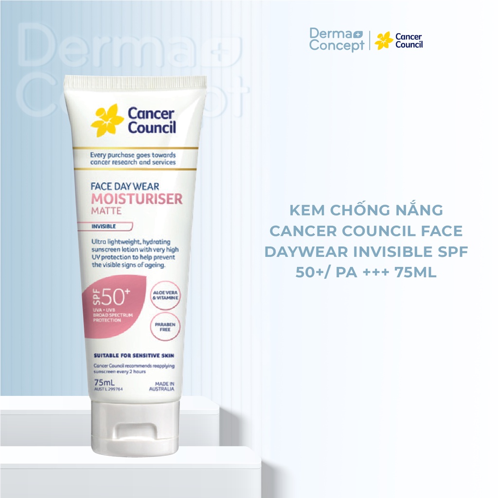 Kem chống nắng Cancer Council Face Day Wear Invisible SPF 50+/ PA ++++ dành cho da mặt hàng ngày