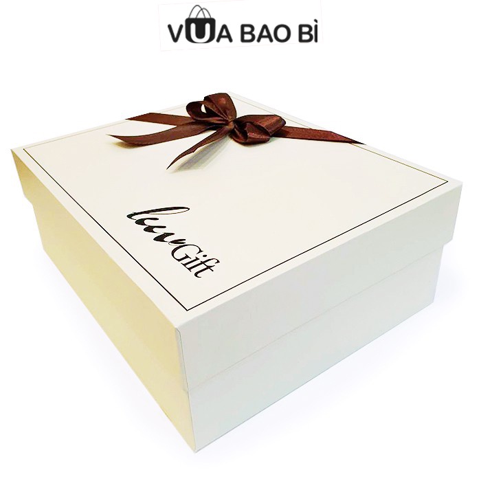 Hộp đựng quà 20/10, sinh nhật, tốt nghiệp màu trắng sữa-Vua Bao Bì, hộp cứng Luvgift kèm túi quà và rơm lót