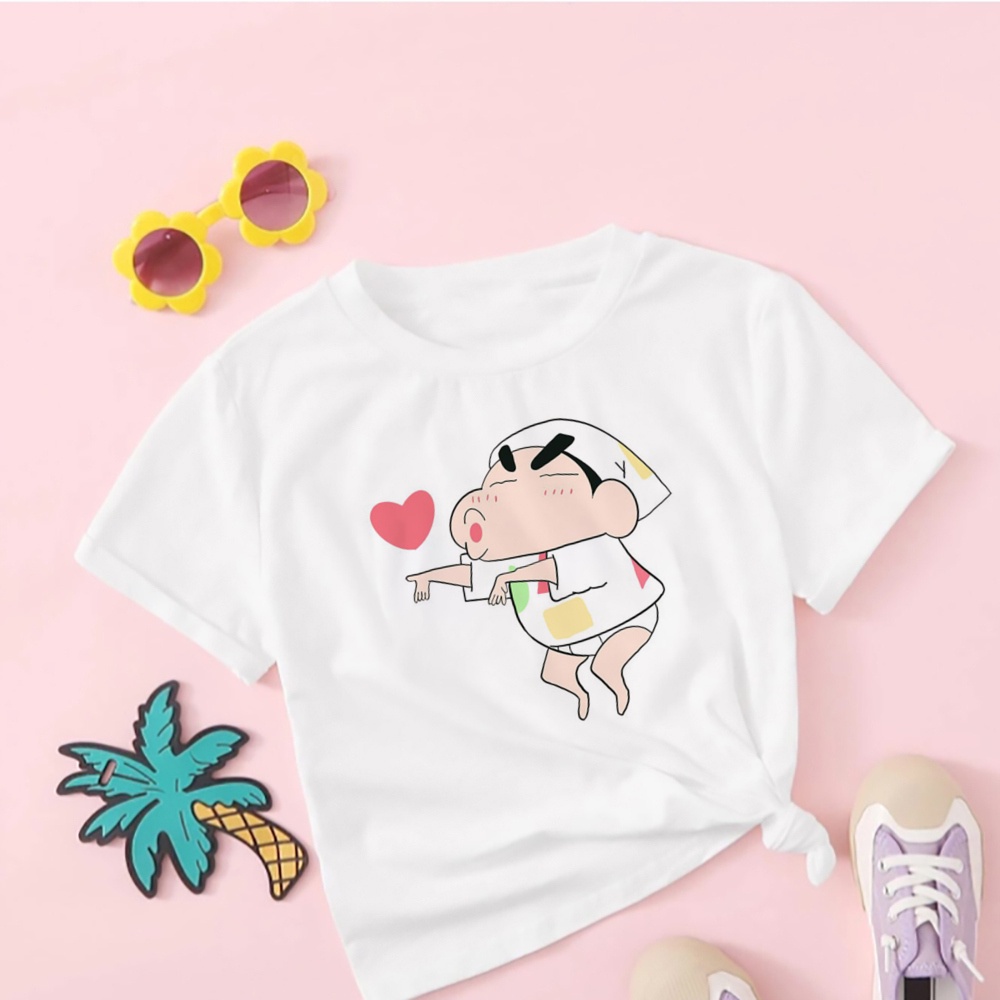 Áo Thun Dáng Rộng Cổ Tròn In Hình shin chan Dễ Thương Thời Trang Cho Bé Trai