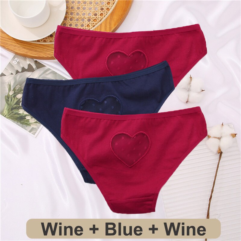 Cute Byte Bộ 3 Quần Lót Cotton Phối Ren Hình Trái Tim Gợi Cảm Dễ Thương Cho Nữ
