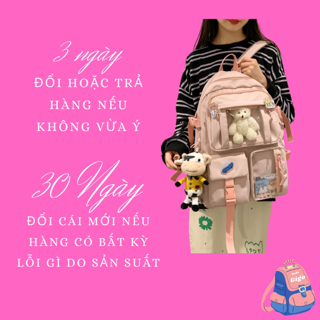 Cặp đi học nữ cấp 2, 3 đi học màu đen tặng 1 gấu 1 ảnh và 3 sticker, không móc bò G237 - BaloGigo