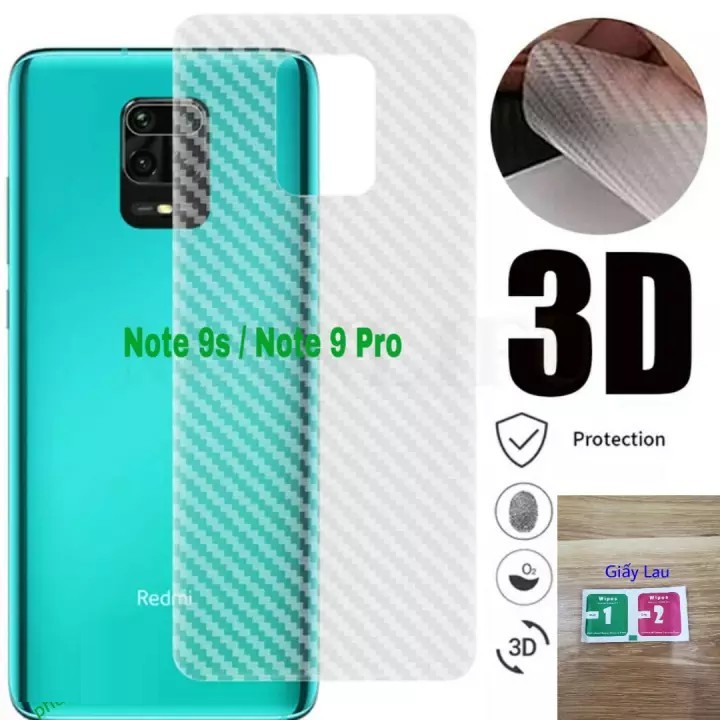 Xiaomi redmi note 9s / note 9 pro / Note 9 Pro Max Dán carbon mặt sau Chống Bám Vân Tay