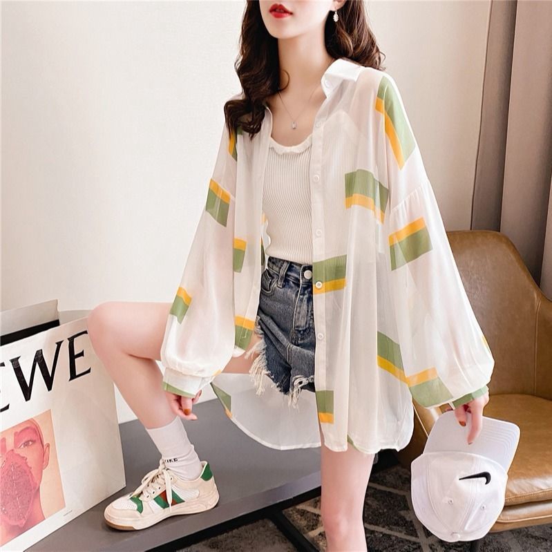 Áo Sơ Mi Tay Dài Chống Nắng Dáng Rộng Phong Cách Hàn Quốc Thời Trang Mùa Hè Cho Nữ