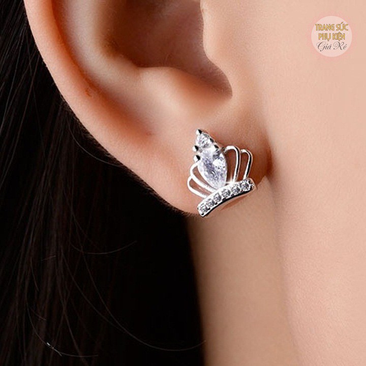 Hoa tai vương miện nhỏ xinh bạc ý S925 HT201