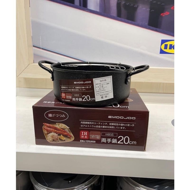 Nồi chiên chống dính emoojoo Nhật size 20cm có khay ráo mỡ vân đá siêu bền MIIBOOSHI D2.107