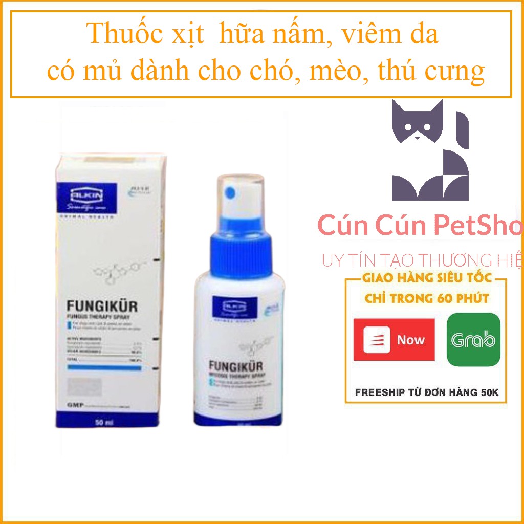 Thuốc xịt AlkinLAB Fungikur 50 ml - Đặc trị nấm, viêm da có mủ dành cho chó, mèo, thú cưng