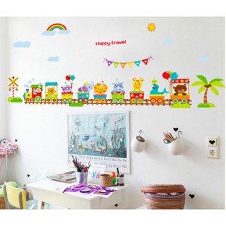 Decal dán tường mẫu đoàn tàu thú xinh Happy travel