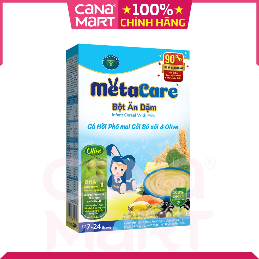 Bột ăn dặm Metacare Cá hồi phô mai cải bó xôi & olive (200g)