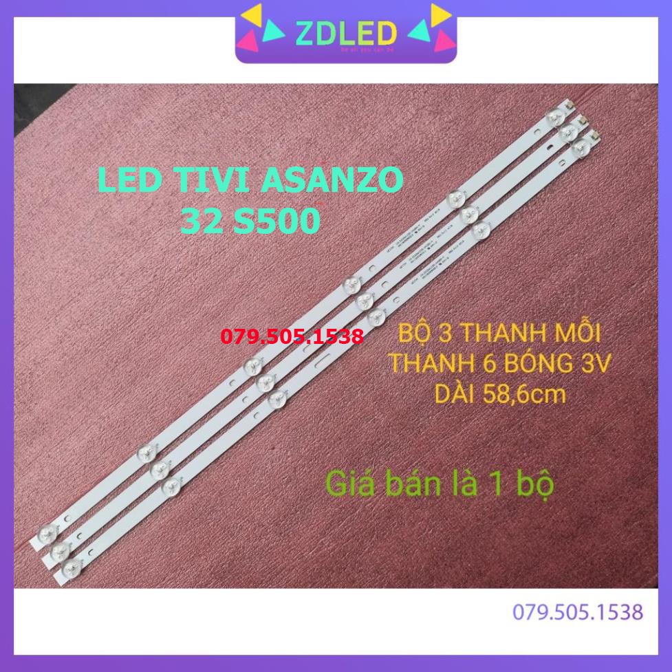 THANH LED TIVI  ASANZO 32S500 32T500 MX315D06-ZC21FG-02. HÀNG MỚI 100%, THANH 3 THANH, MỖI THANH 6 BÓNG 3V, DÀI 59,2cm