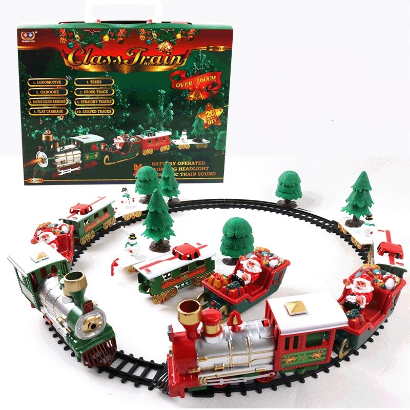 Giáng sinh 2023 - Hộp đồ chơi đường ray xe lửa, tàu hỏa Giáng Sinh, Xe lửa ông già Noel chở quà, Tàu hỏa Merry Christmas
