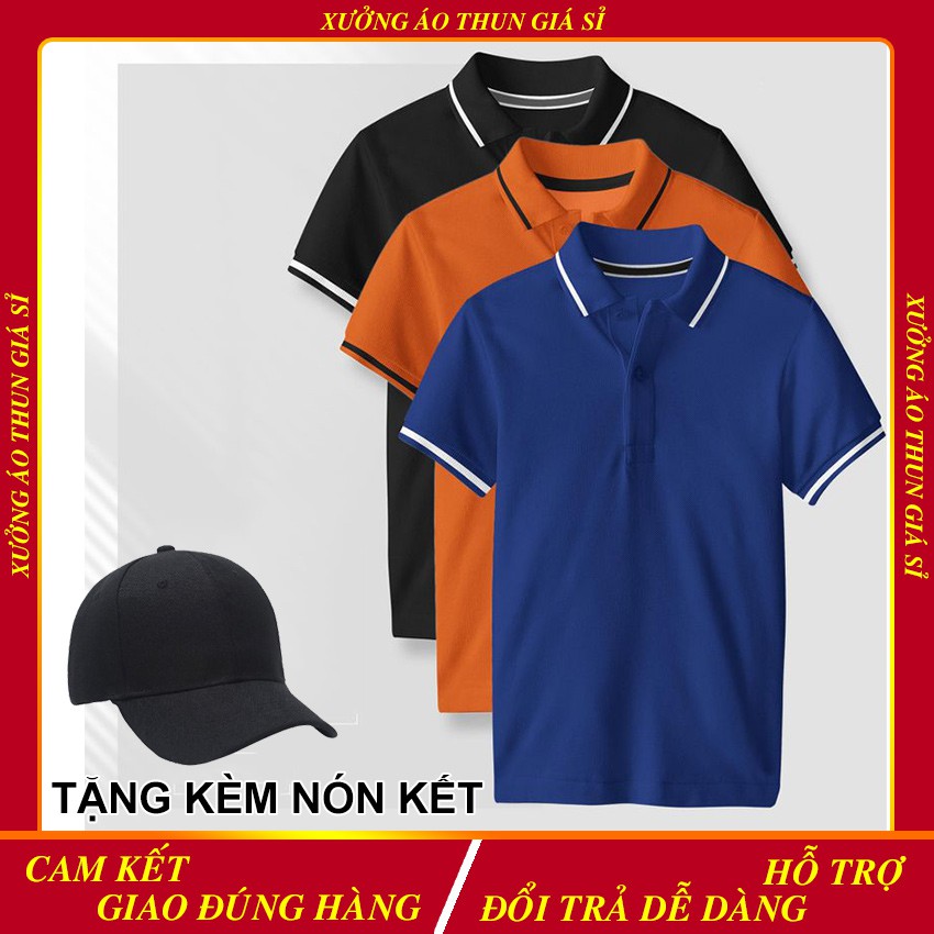 COMBO 3 Áo Polo Nam - Áo Thun Cá Sấu Mè 4 chiều Cổ Bẻ Sọc Ngang