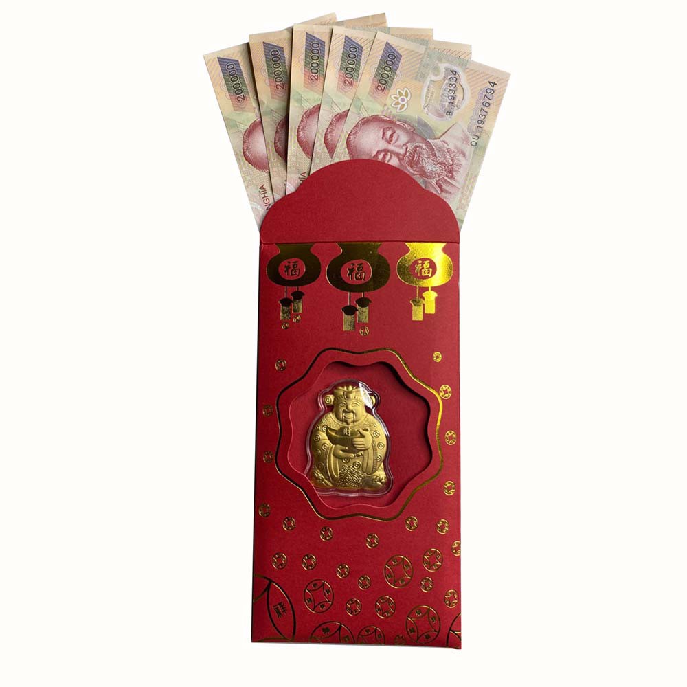 Bao lì xì thần tài, lì xì may mắn mạ vàng Hồng Kông Tết 2022
