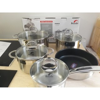 Bộ nồi 5 món vung kính hãng Bauer Polite Plus inox 304 cao cấp