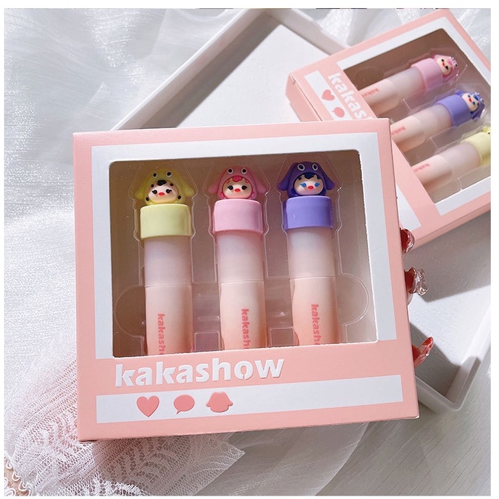 HOT TAOBAO Bộ Son Kem Nhung Lì 3 Cây Hoạt Hình Siêu Hot KAKASHOW