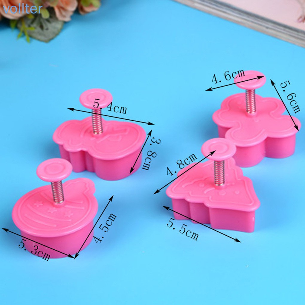 Bộ 4 Khuôn Cắt Tạo Hình Trang Trí Bánh Phong Cách Giáng Sinh Bằng ABS Dùng Trong Thực Phẩm